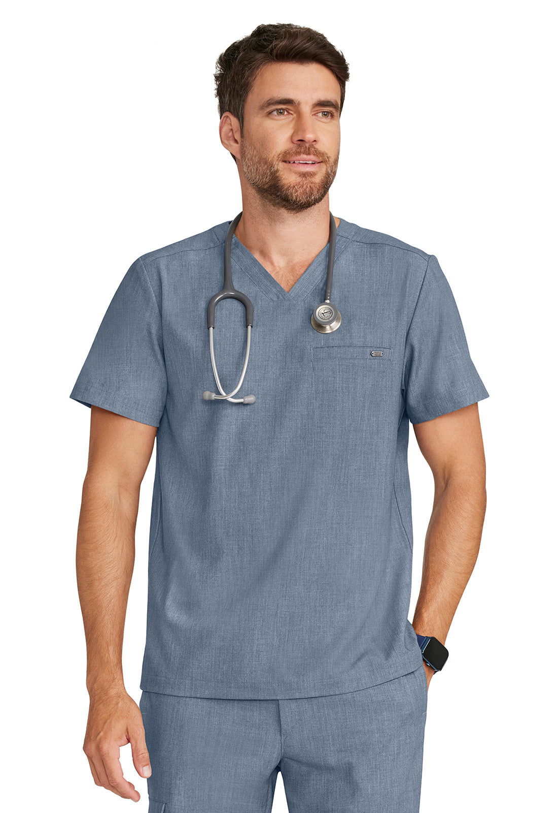 Quest HH758 Men's 1-Pocket V-Neck Scrub Top Twilight Blue