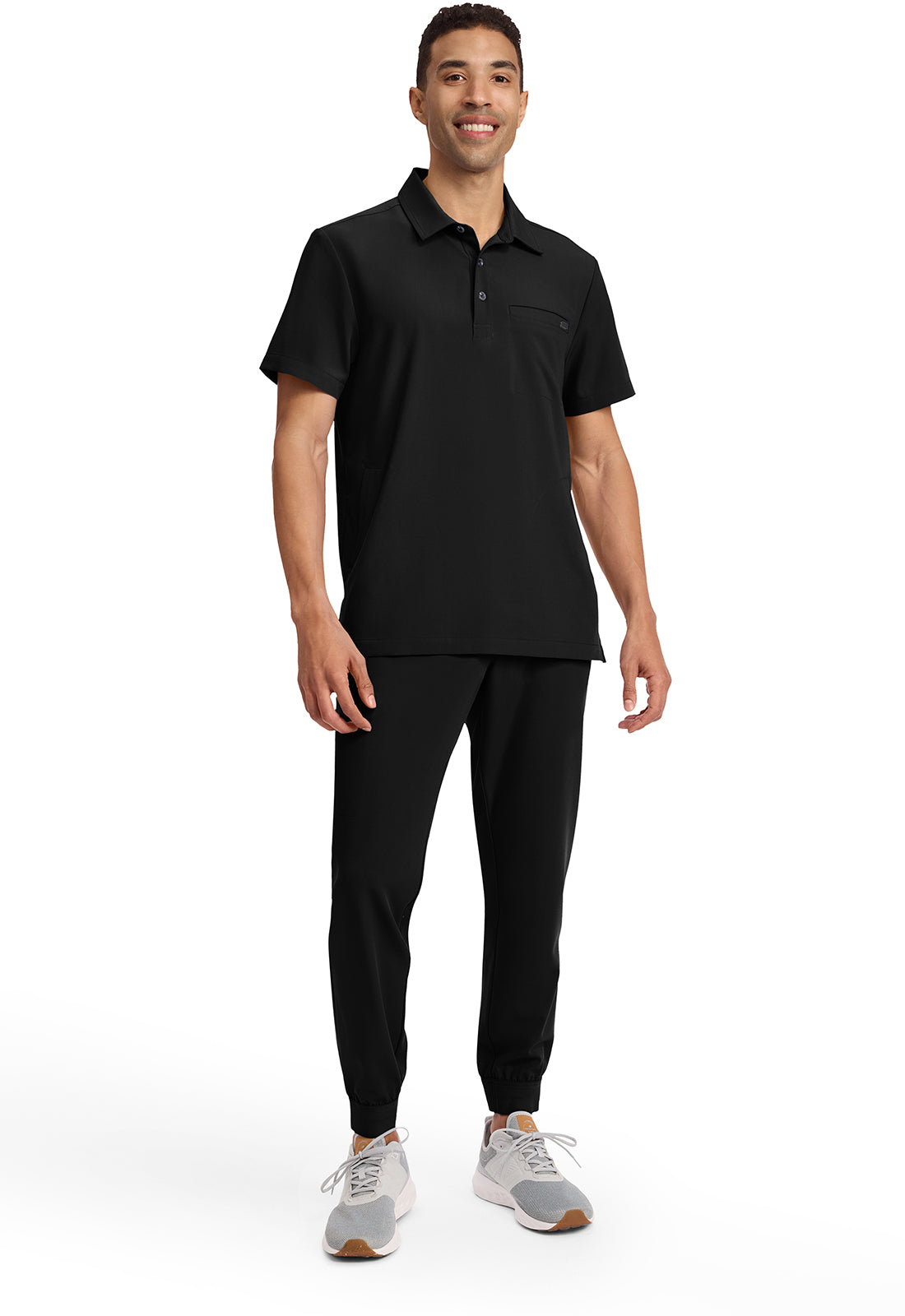 Quest HH759 Men's 3-Pocket Polo Collar Scrub Top Black