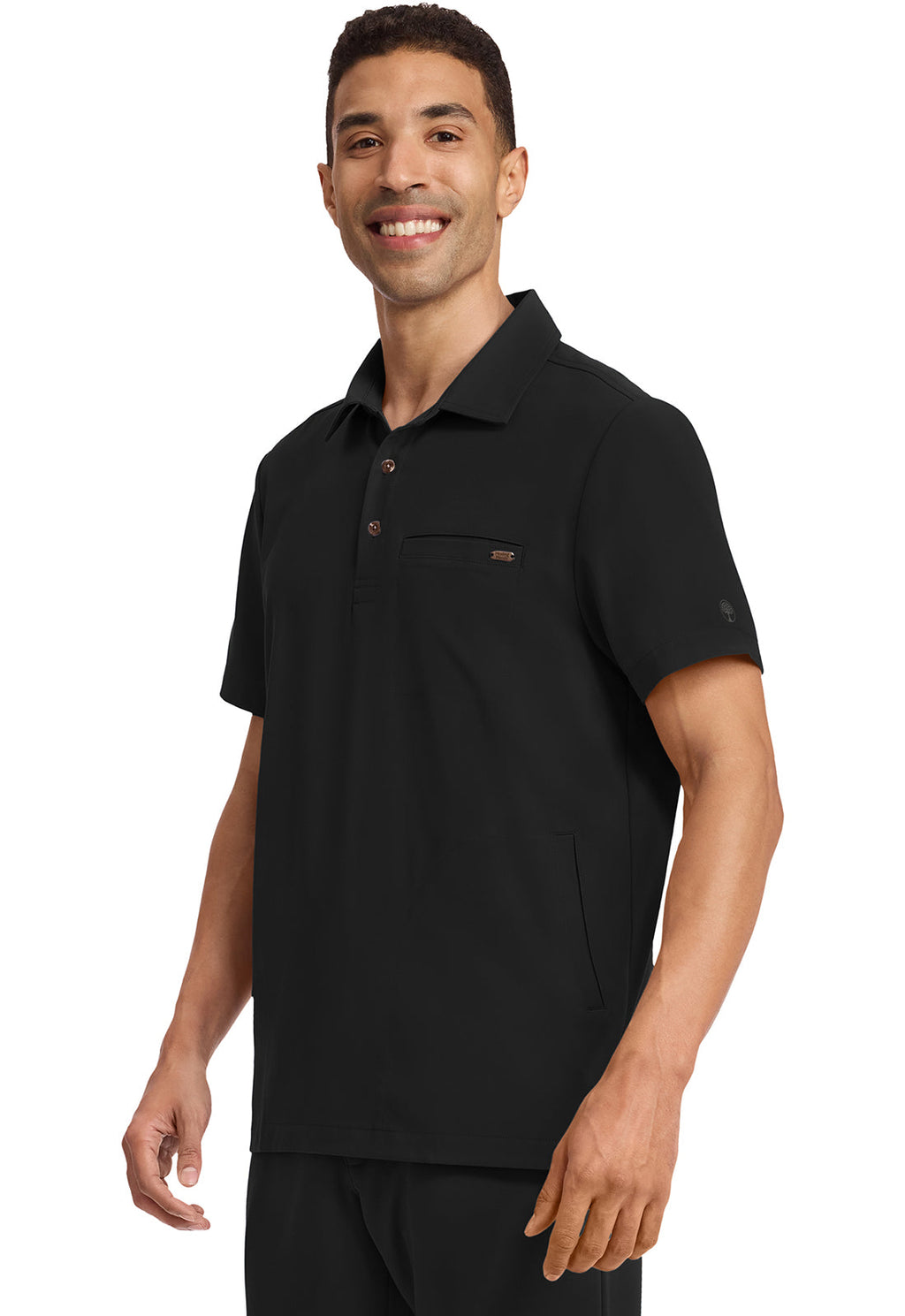 Quest HH759 Men's 3-Pocket Polo Collar Scrub Top Black