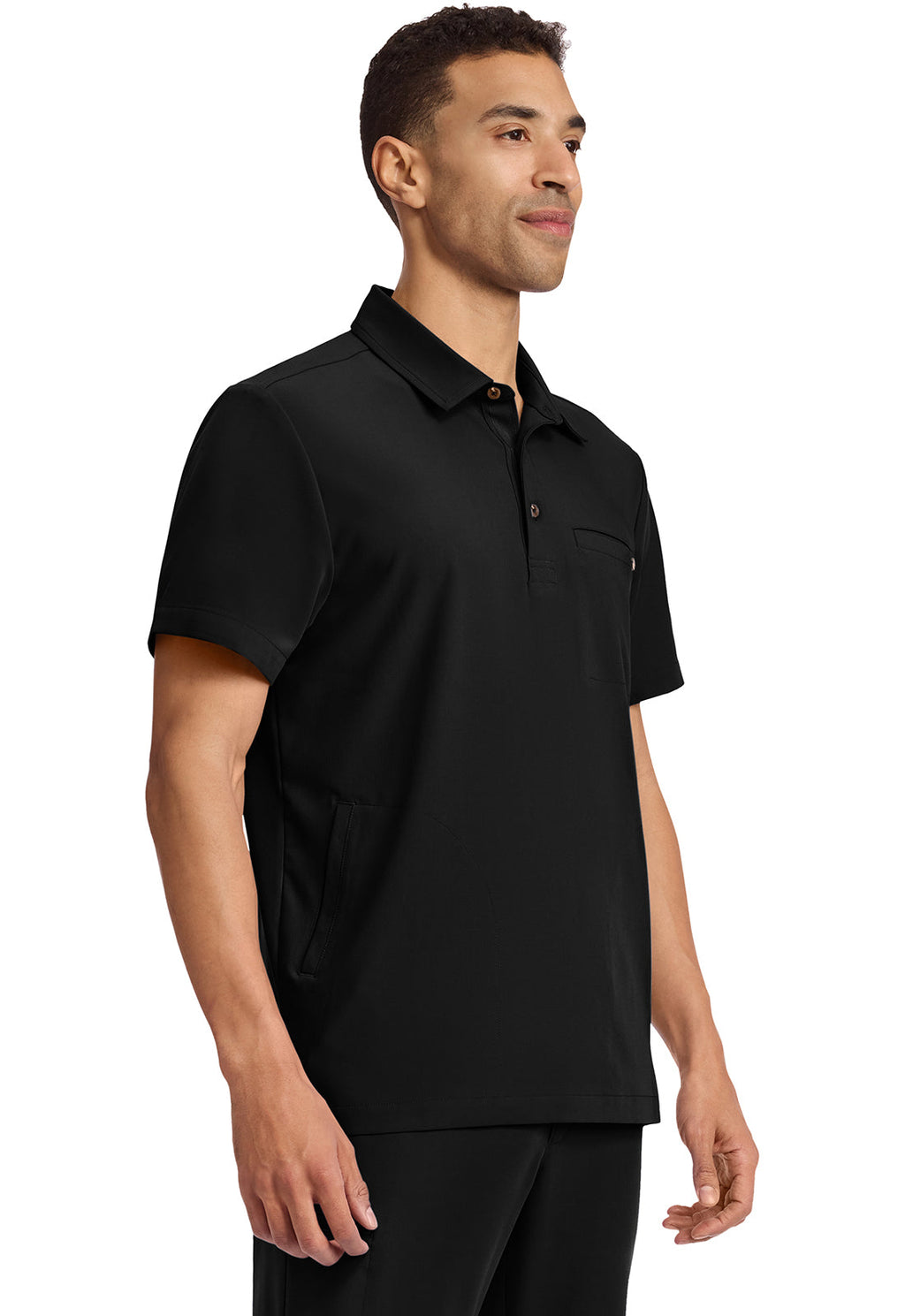 Quest HH759 Men's 3-Pocket Polo Collar Scrub Top Black