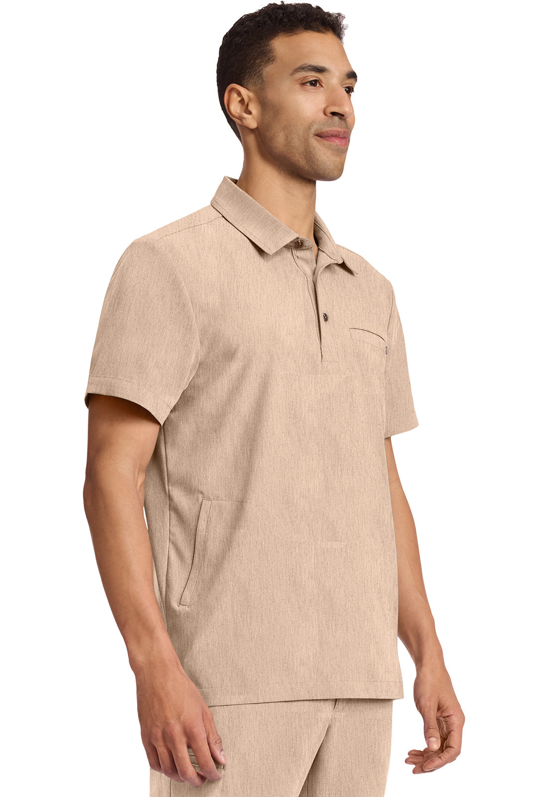 Quest HH759 Men's 3-Pocket Polo Collar Scrub Top Desert Taupe