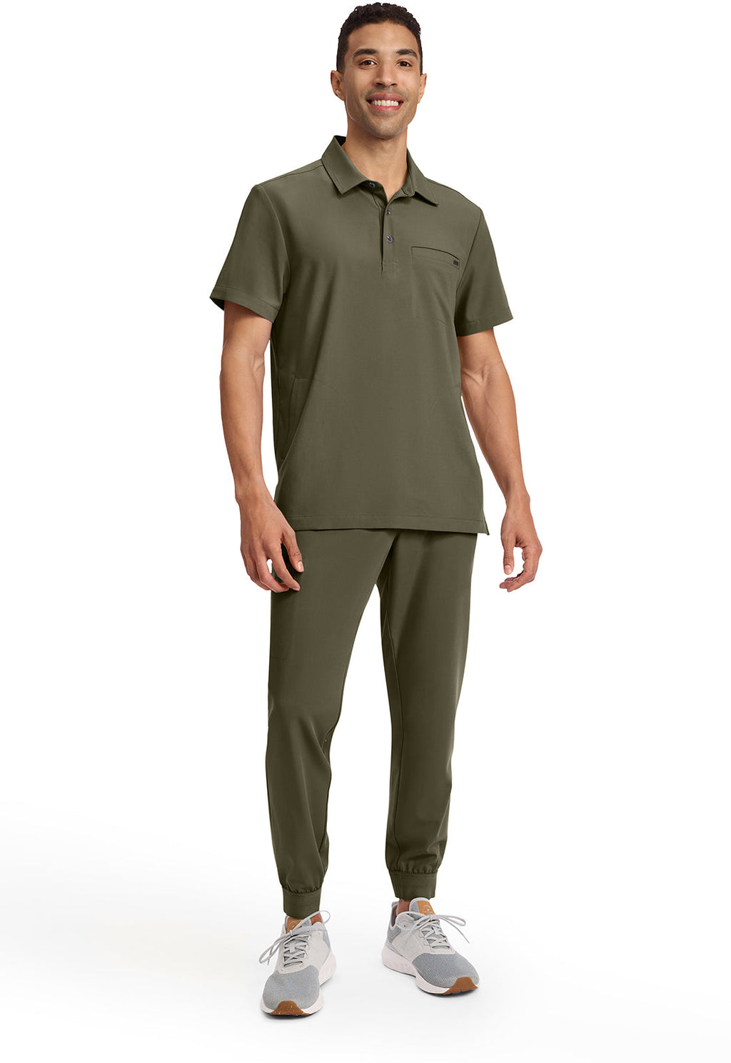Quest HH759 Men's 3-Pocket Polo Collar Scrub Top Olive