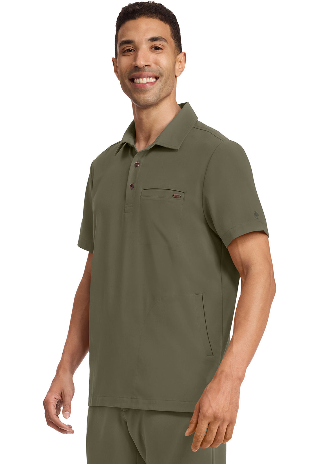 Quest HH759 Men's 3-Pocket Polo Collar Scrub Top Olive
