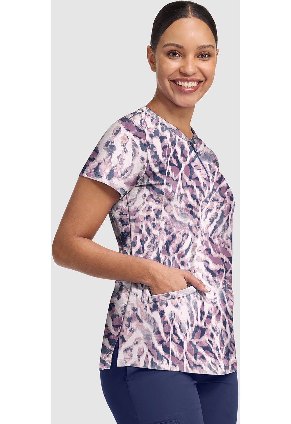 Prints HH907 Women's Ivy Print Scrub Top Bleached Stripes