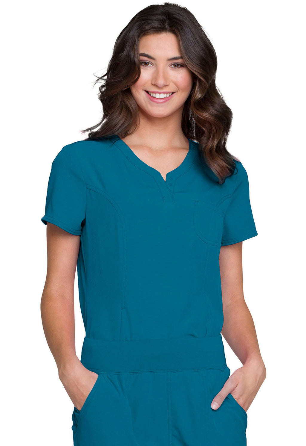 HeartSoul Break on Through HS710 Tuckable V-Neck Top Caribbean Blue