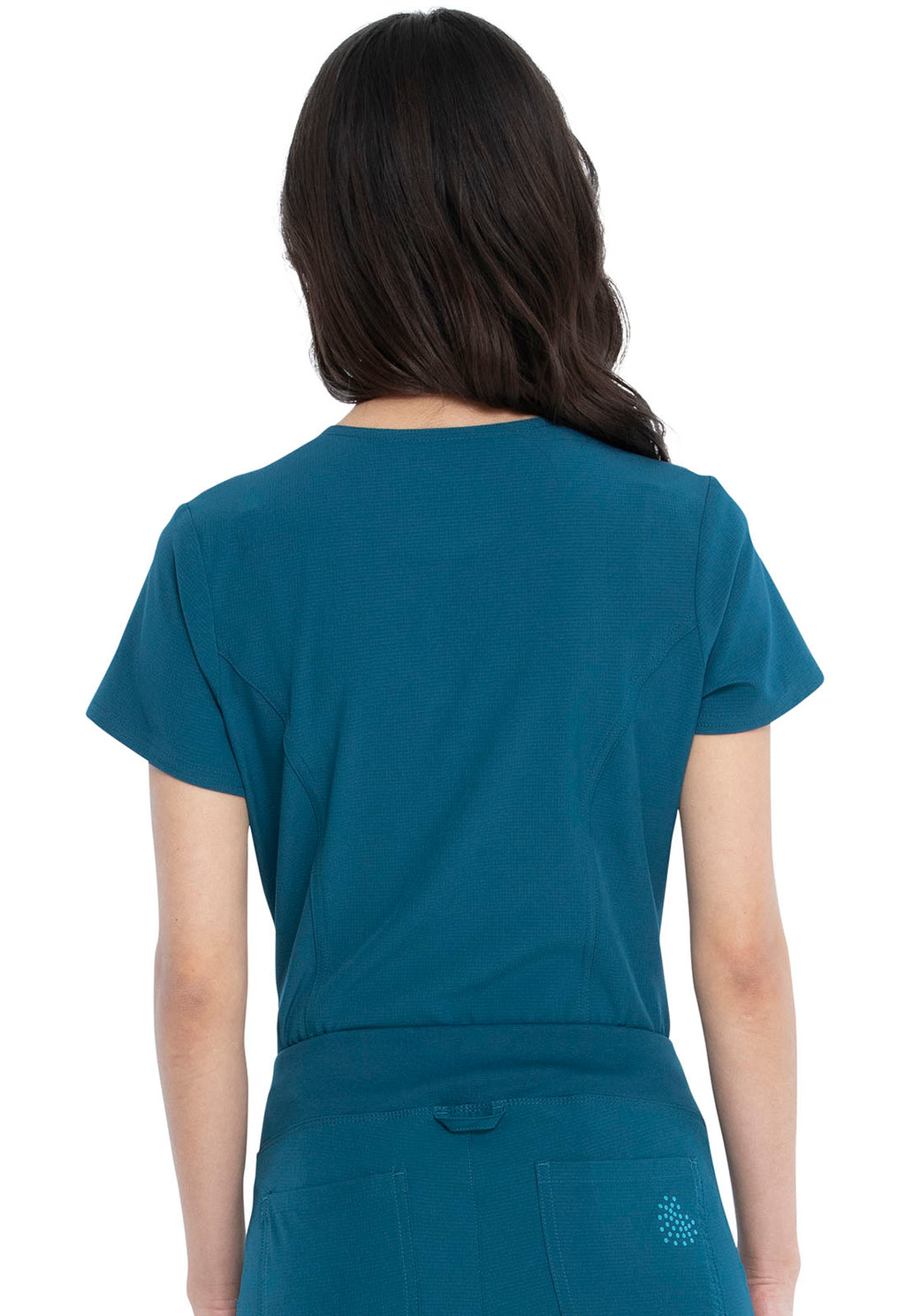 HeartSoul Break on Through HS710 Tuckable V-Neck Top Caribbean Blue Model Image Back | Heartsoul