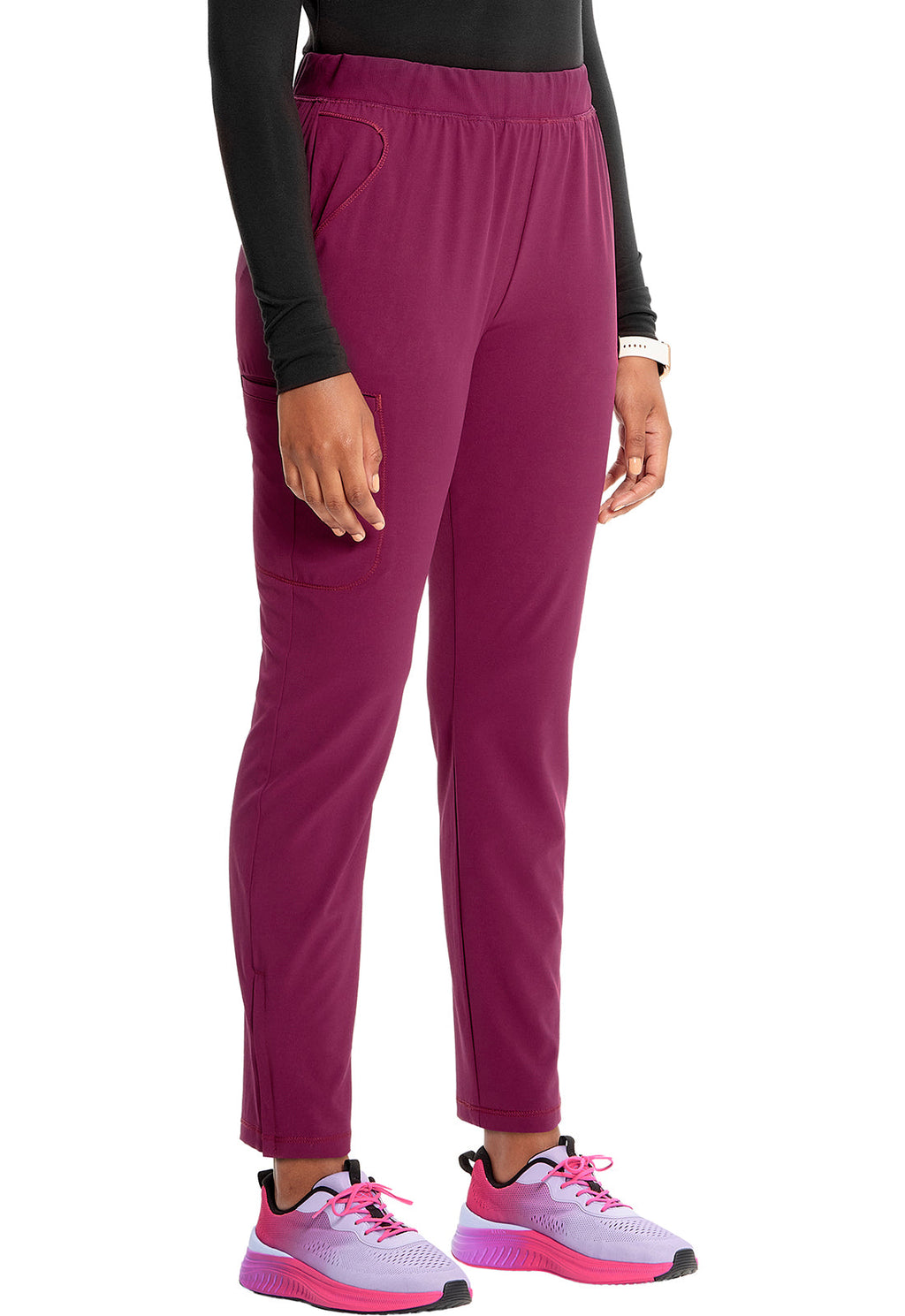 GNR8 IN120A Mid Rise Pull-on Tapered Leg Cargo Pants Wine Model Image Left Side | Infinity