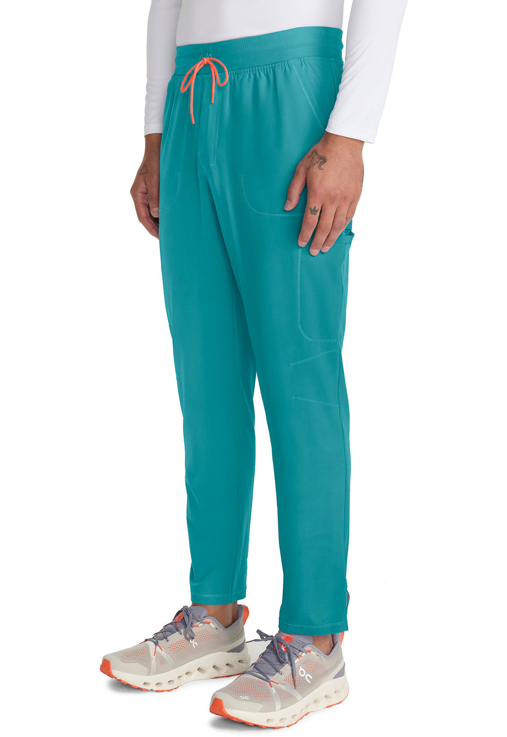 GNR8 IN200A Men's Drawstring Straight Leg Pants Teal Blue Model Image Right Side | Infinity