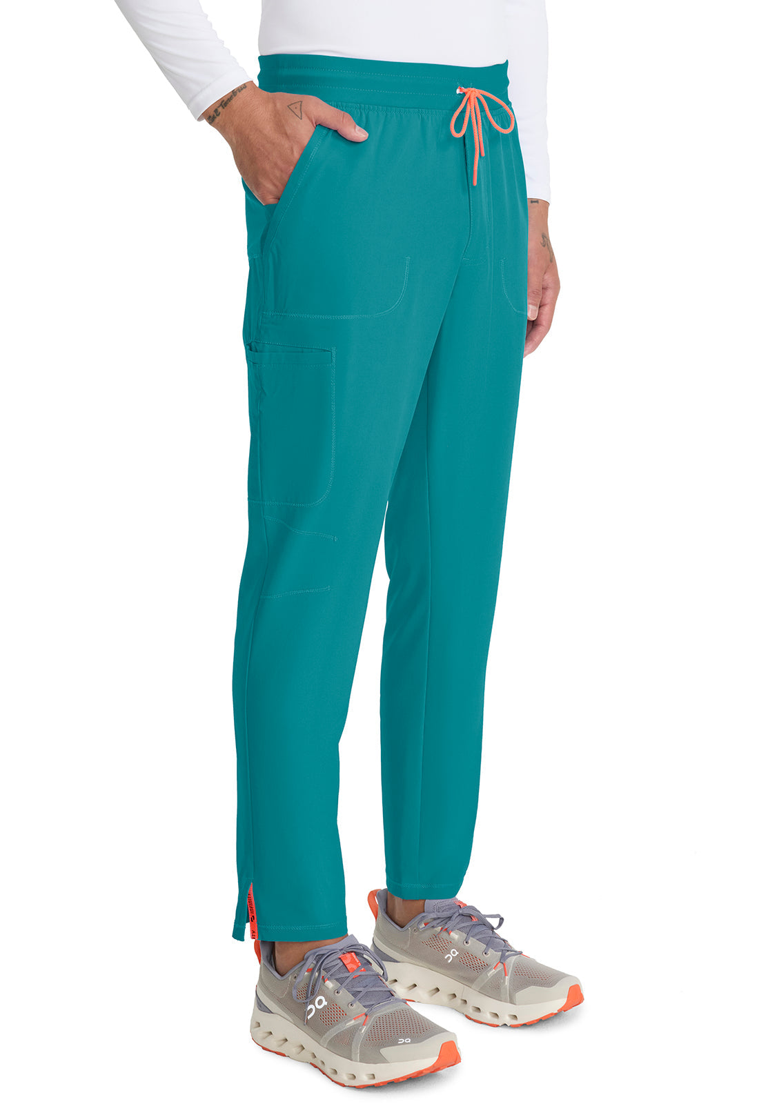 GNR8 IN200A Men's Drawstring Straight Leg Pants Teal Blue Model Image Left Side | Infinity