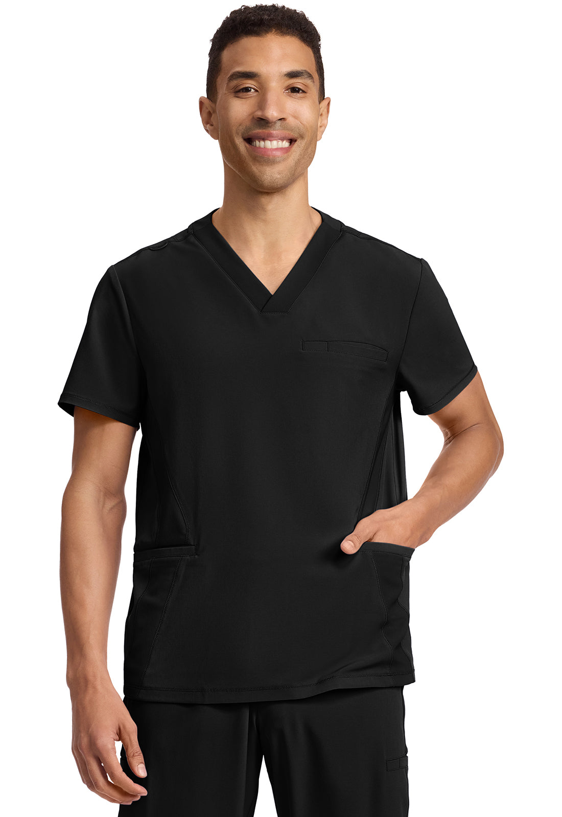 GNR8 IN628A Men's 3-Pocket Rib-Knit V-Neck Top Black