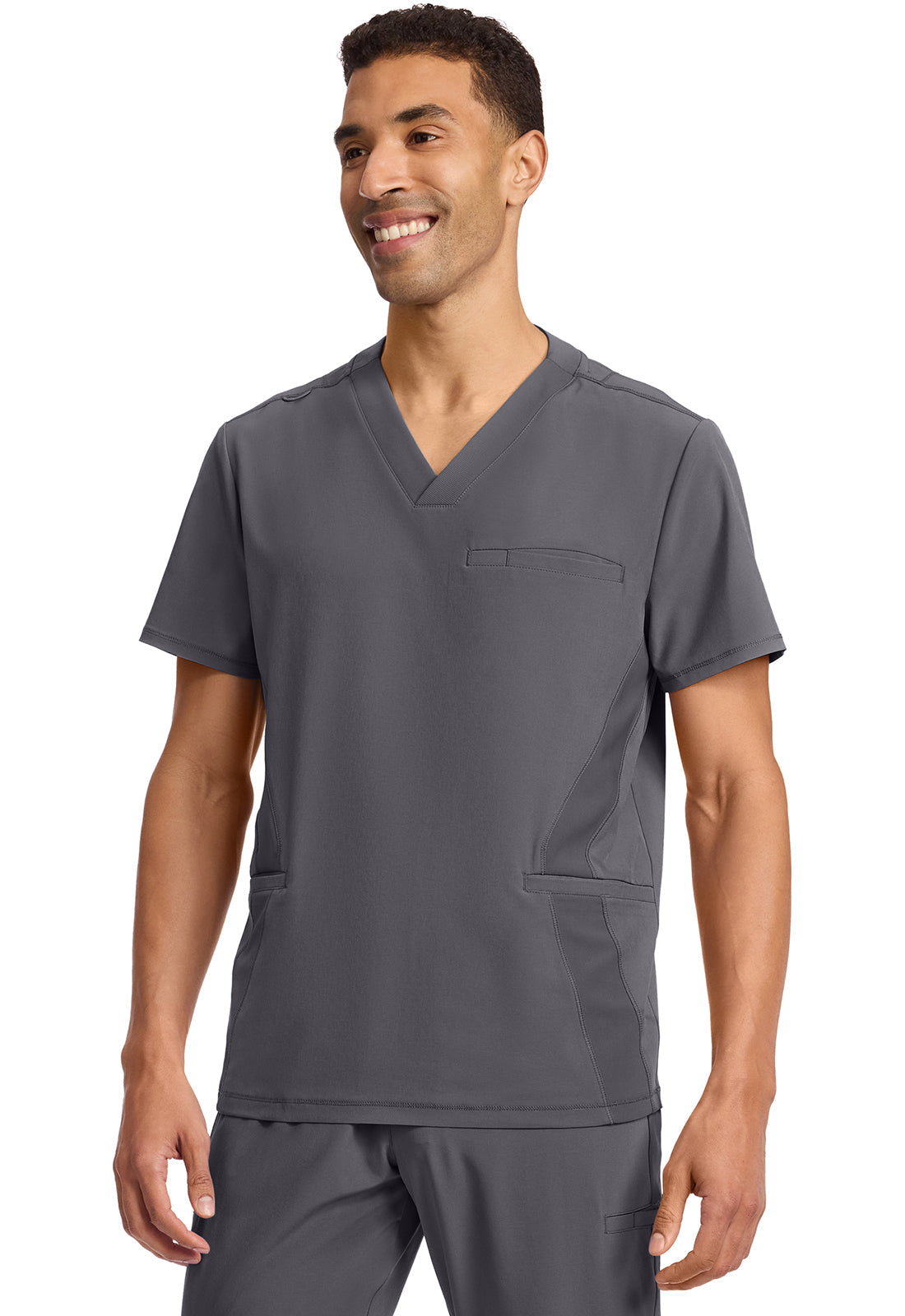 GNR8 IN628A Men's 3-Pocket Rib-Knit V-Neck Top Pewter