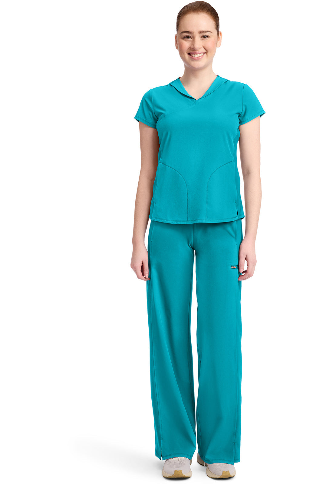 GNR8 IN635A Women's 2-Pocket Mock-Wrap V-Neck Top Aquaturque
