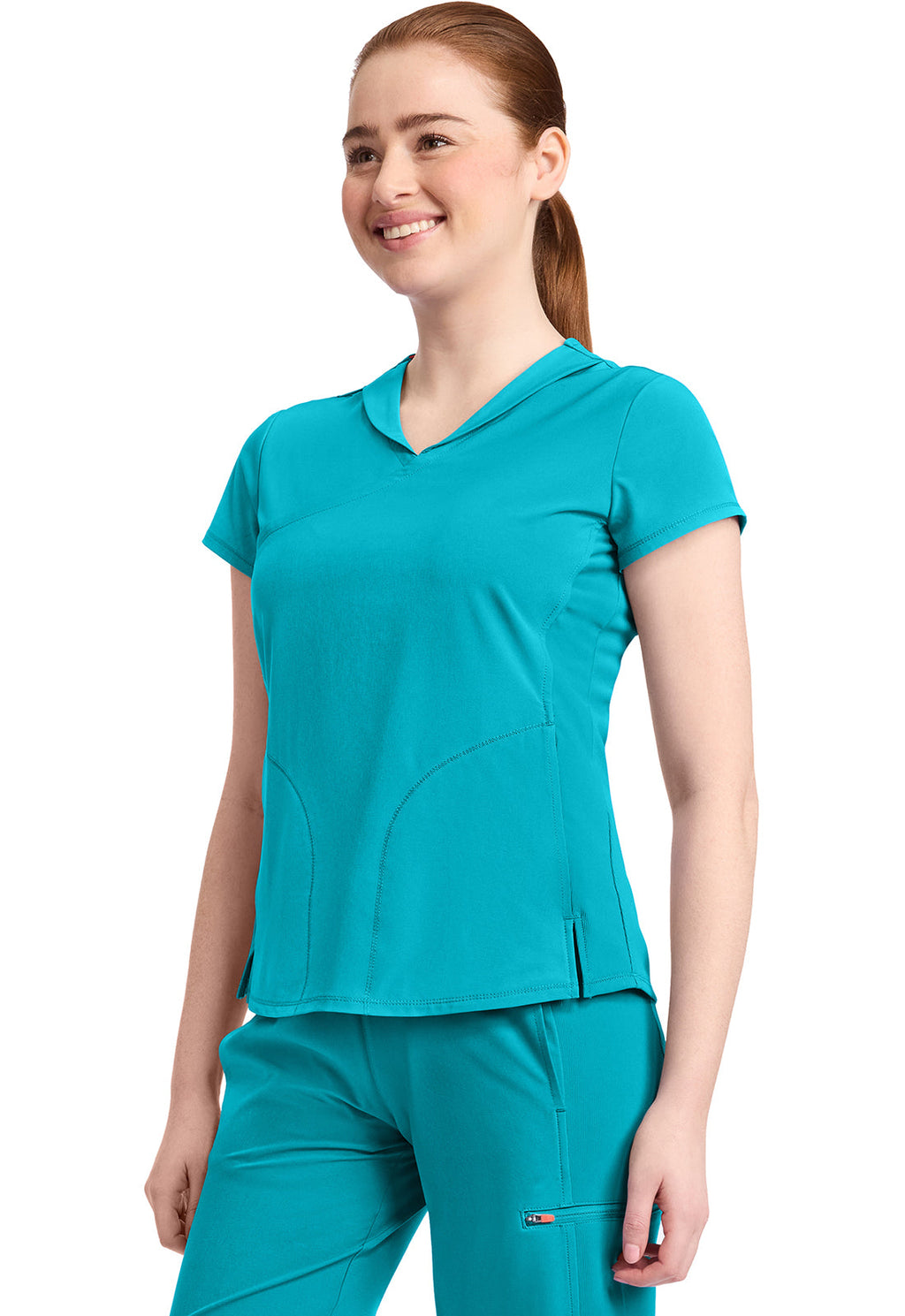 GNR8 IN635A Women's 2-Pocket Mock-Wrap V-Neck Top Aquaturque
