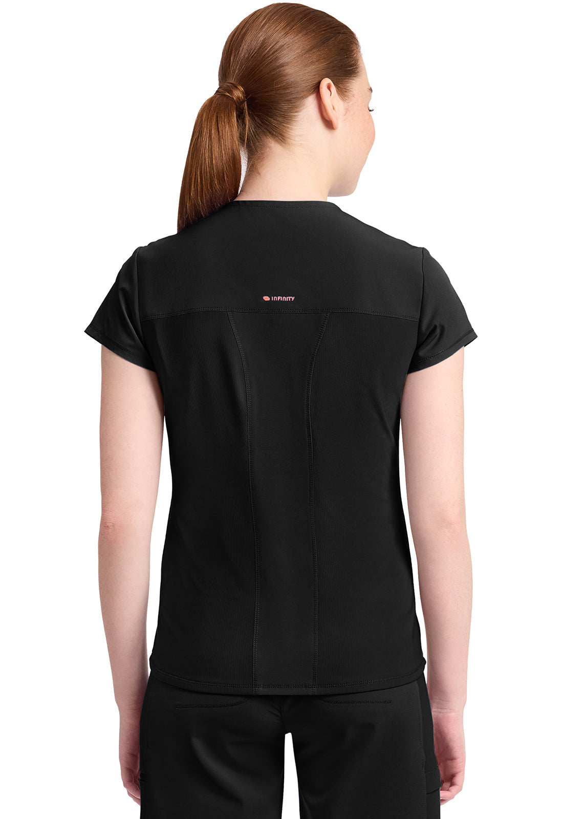 GNR8 IN635A Women's 2-Pocket Mock-Wrap V-Neck Top Black