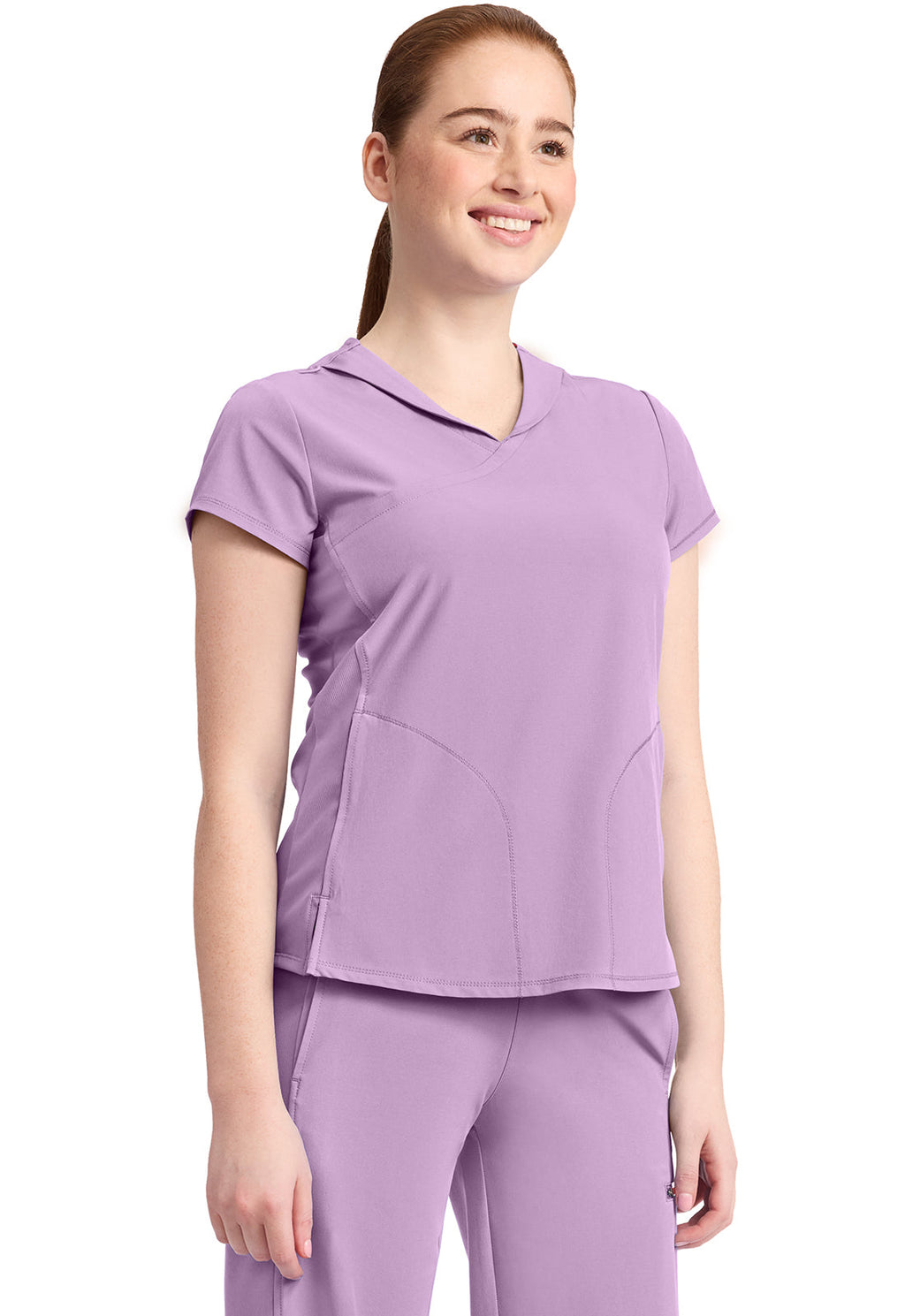 GNR8 IN635A Women's 2-Pocket Mock-Wrap V-Neck Top Livewire Lilac