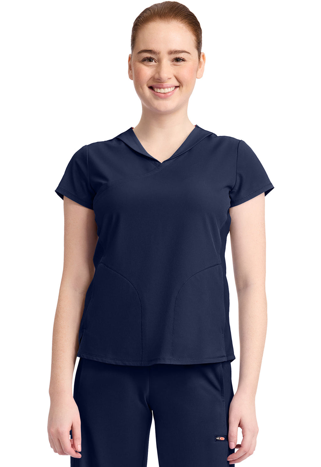 GNR8 IN635A Women's 2-Pocket Mock-Wrap V-Neck Top Navy