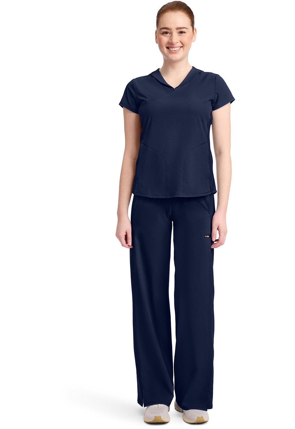 GNR8 IN635A Women's 2-Pocket Mock-Wrap V-Neck Top Navy