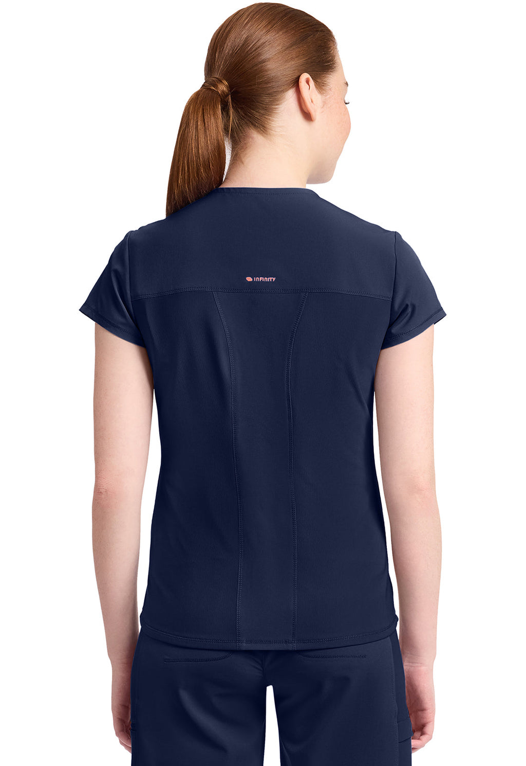 GNR8 IN635A Women's 2-Pocket Mock-Wrap V-Neck Top Navy