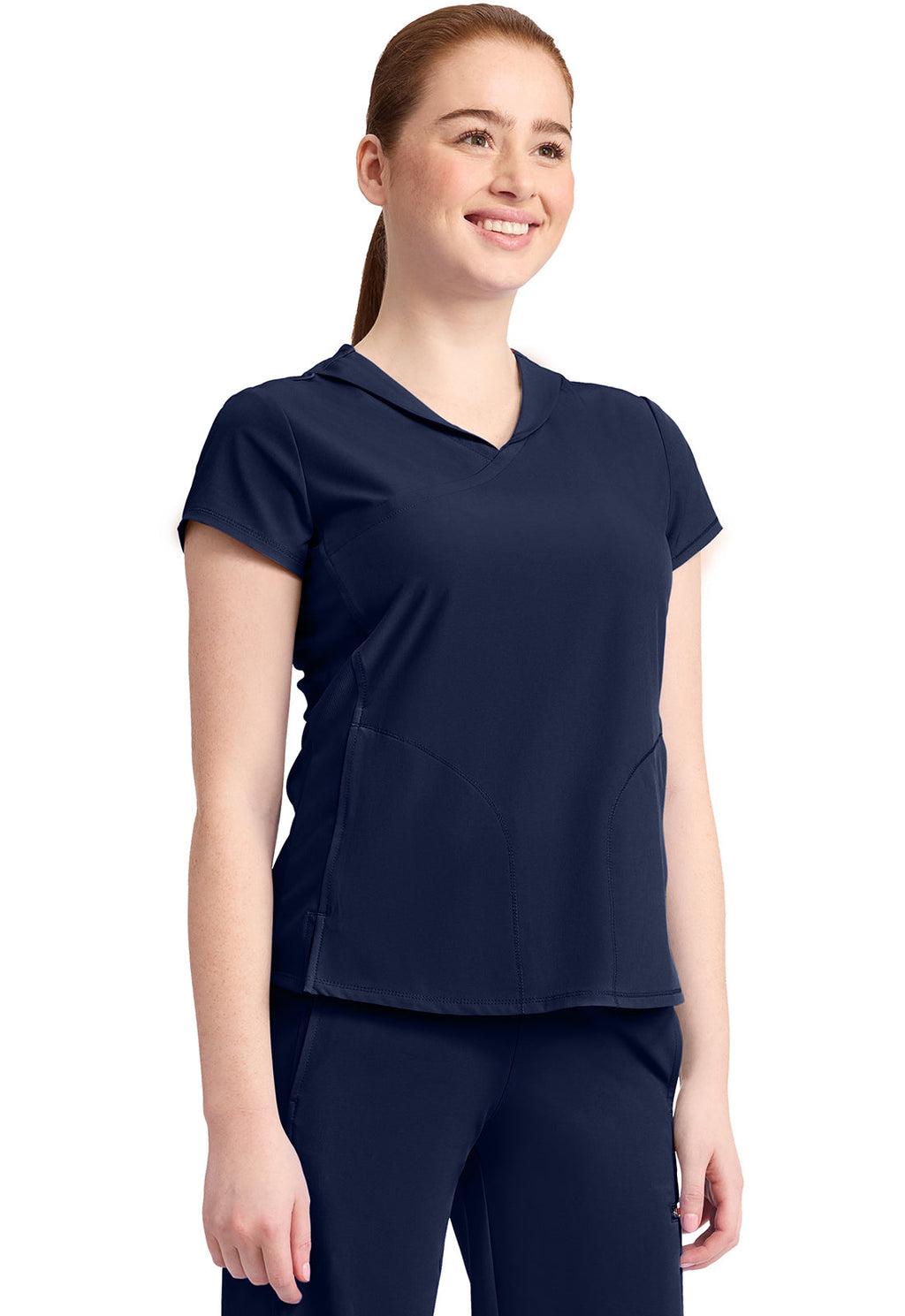 GNR8 IN635A Women's 2-Pocket Mock-Wrap V-Neck Top Navy