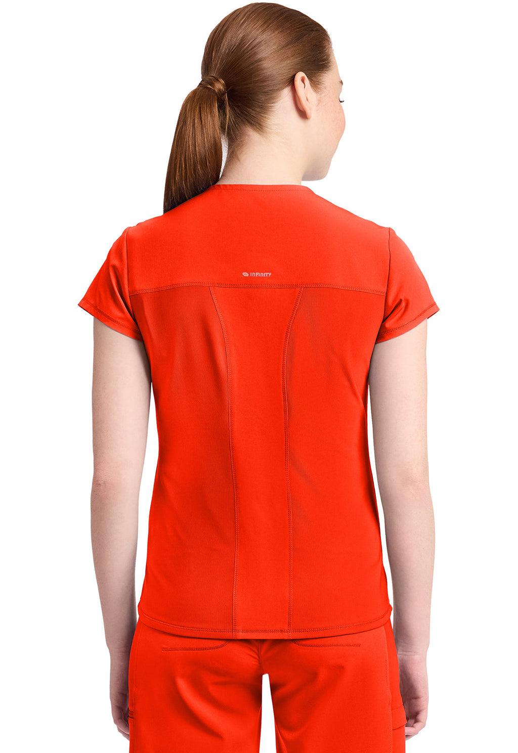 GNR8 IN635A Women's 2-Pocket Mock-Wrap V-Neck Top Vivid Orange