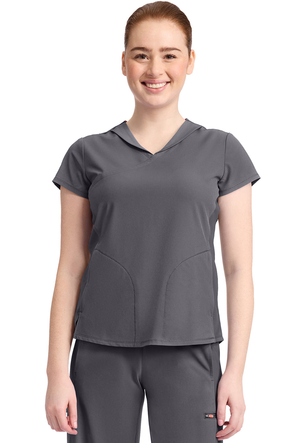 GNR8 IN635A Women's 2-Pocket Mock-Wrap V-Neck Top Pewter