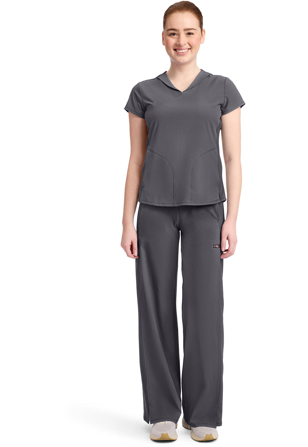 GNR8 IN635A Women's 2-Pocket Mock-Wrap V-Neck Top Pewter