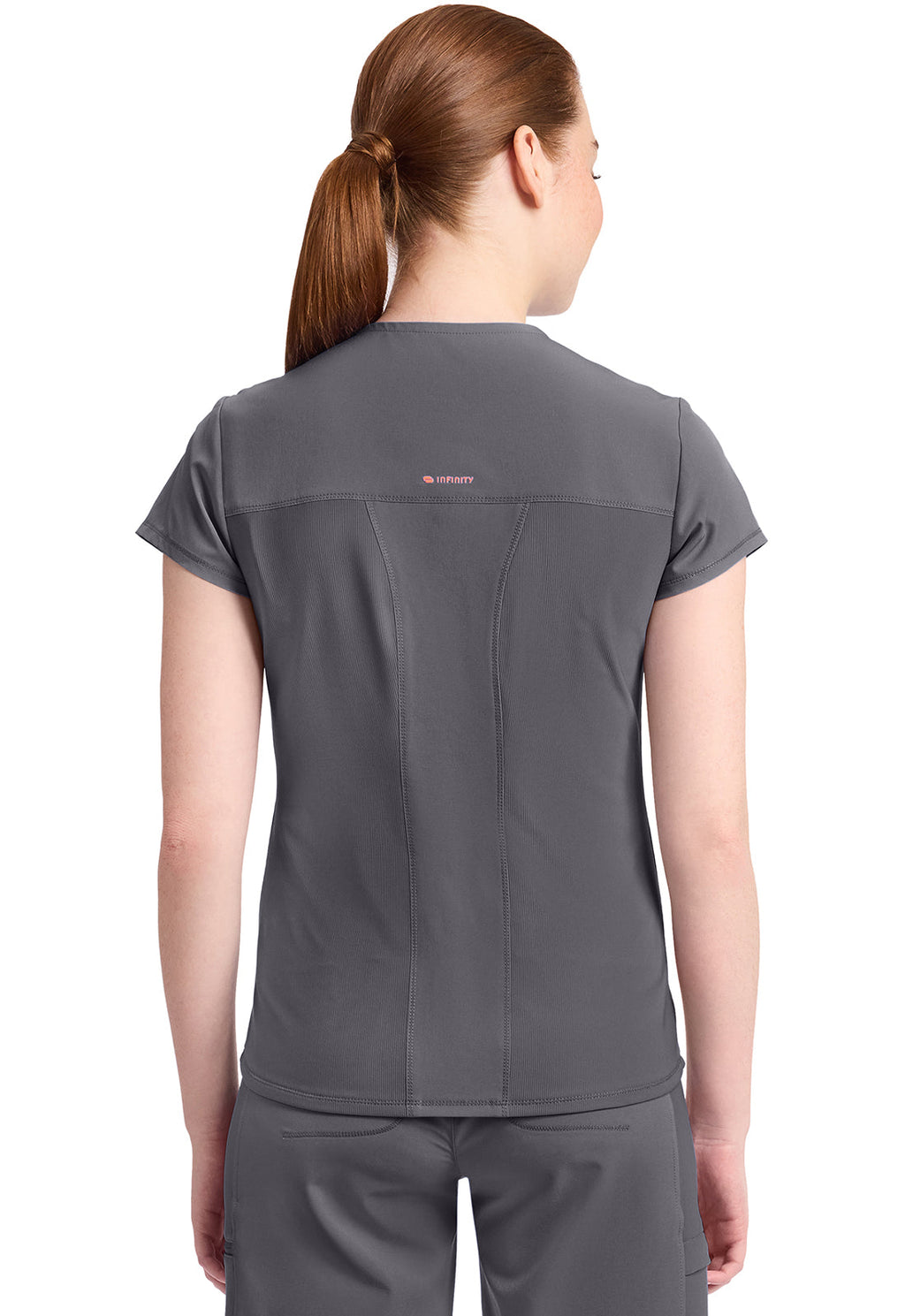 GNR8 IN635A Women's 2-Pocket Mock-Wrap V-Neck Top Pewter