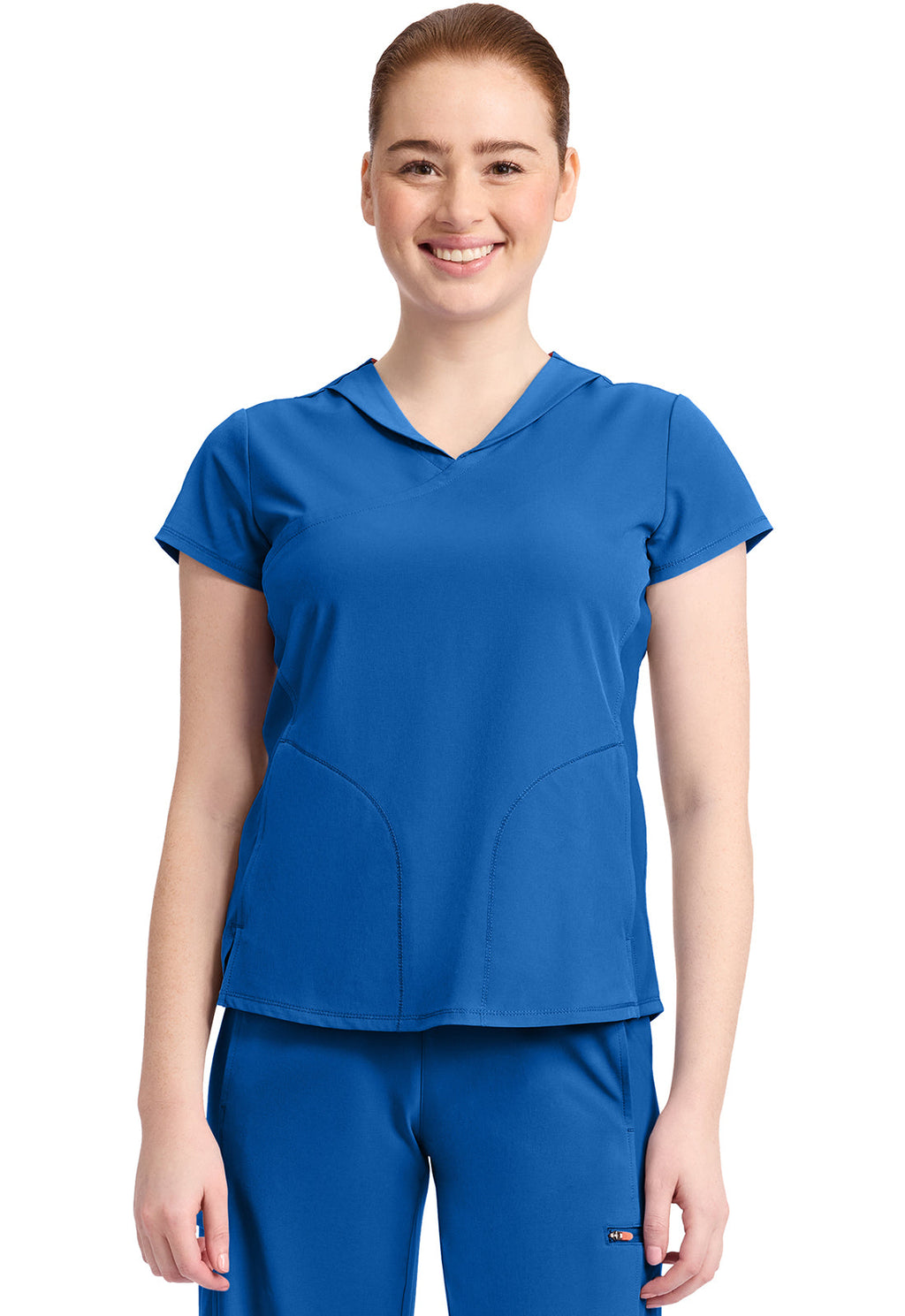 GNR8 IN635A Women's 2-Pocket Mock-Wrap V-Neck Top Royal