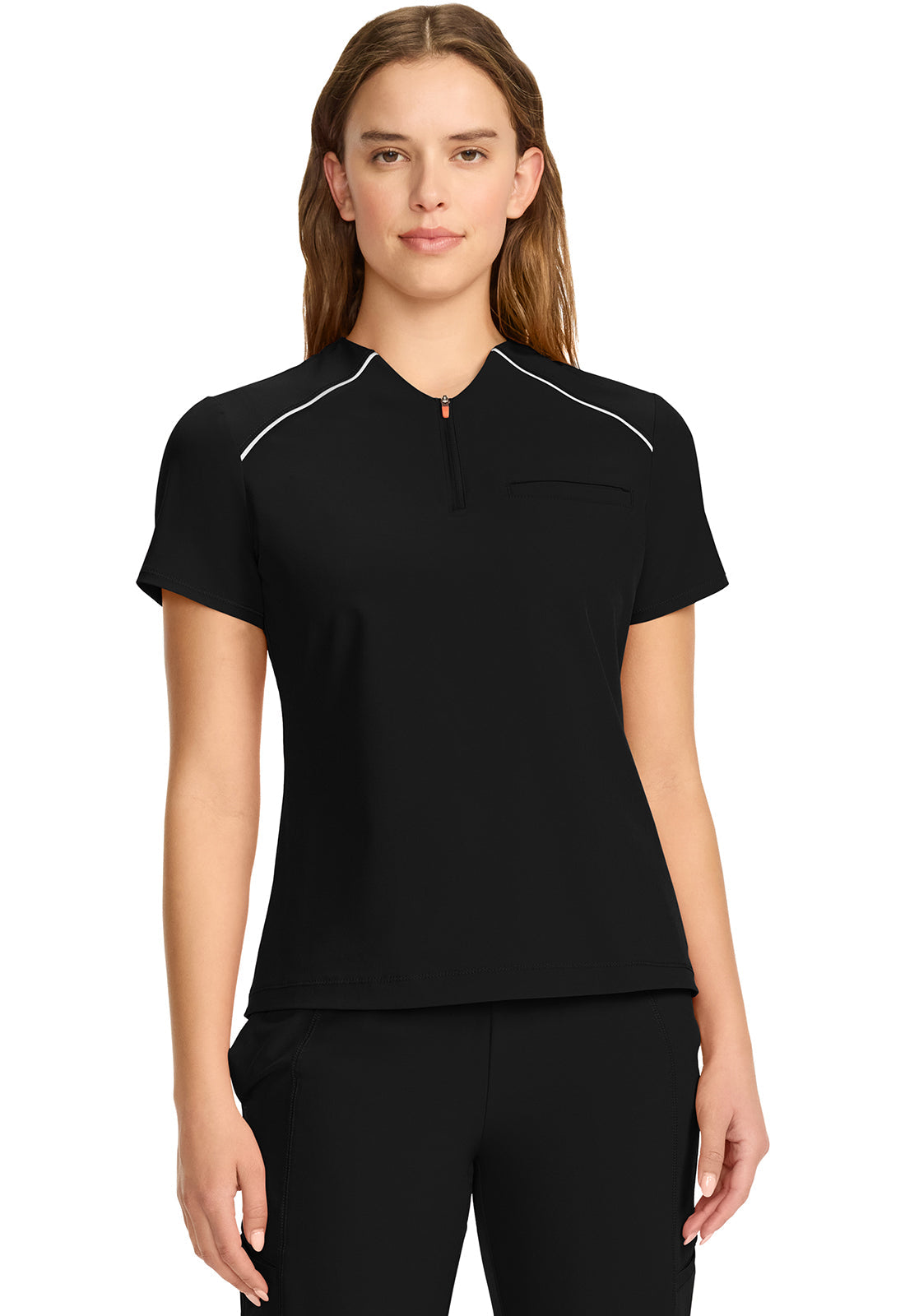 GNR8 IN644A Women's Tuck-in Mock Neck Henley Top Black