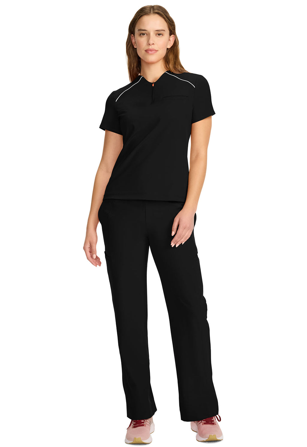GNR8 IN644A Women's Tuck-in Mock Neck Henley Top Black
