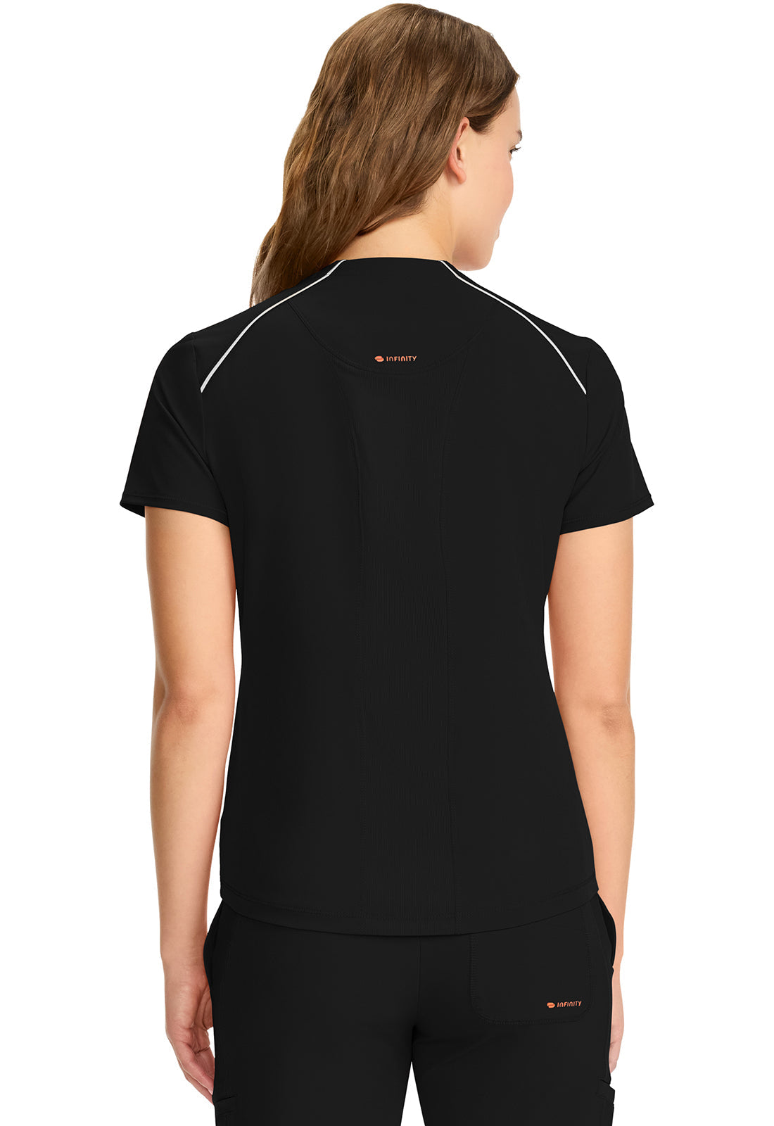 GNR8 IN644A Women's Tuck-in Mock Neck Henley Top Black