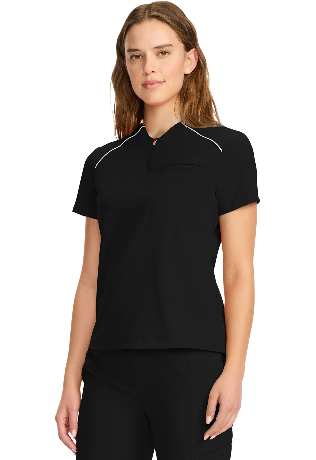 GNR8 IN644A Women's Tuck-in Mock Neck Henley Top Black