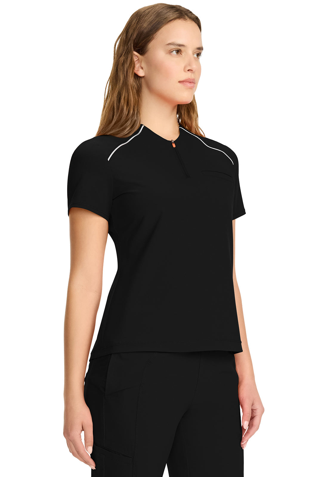 GNR8 IN644A Women's Tuck-in Mock Neck Henley Top Black