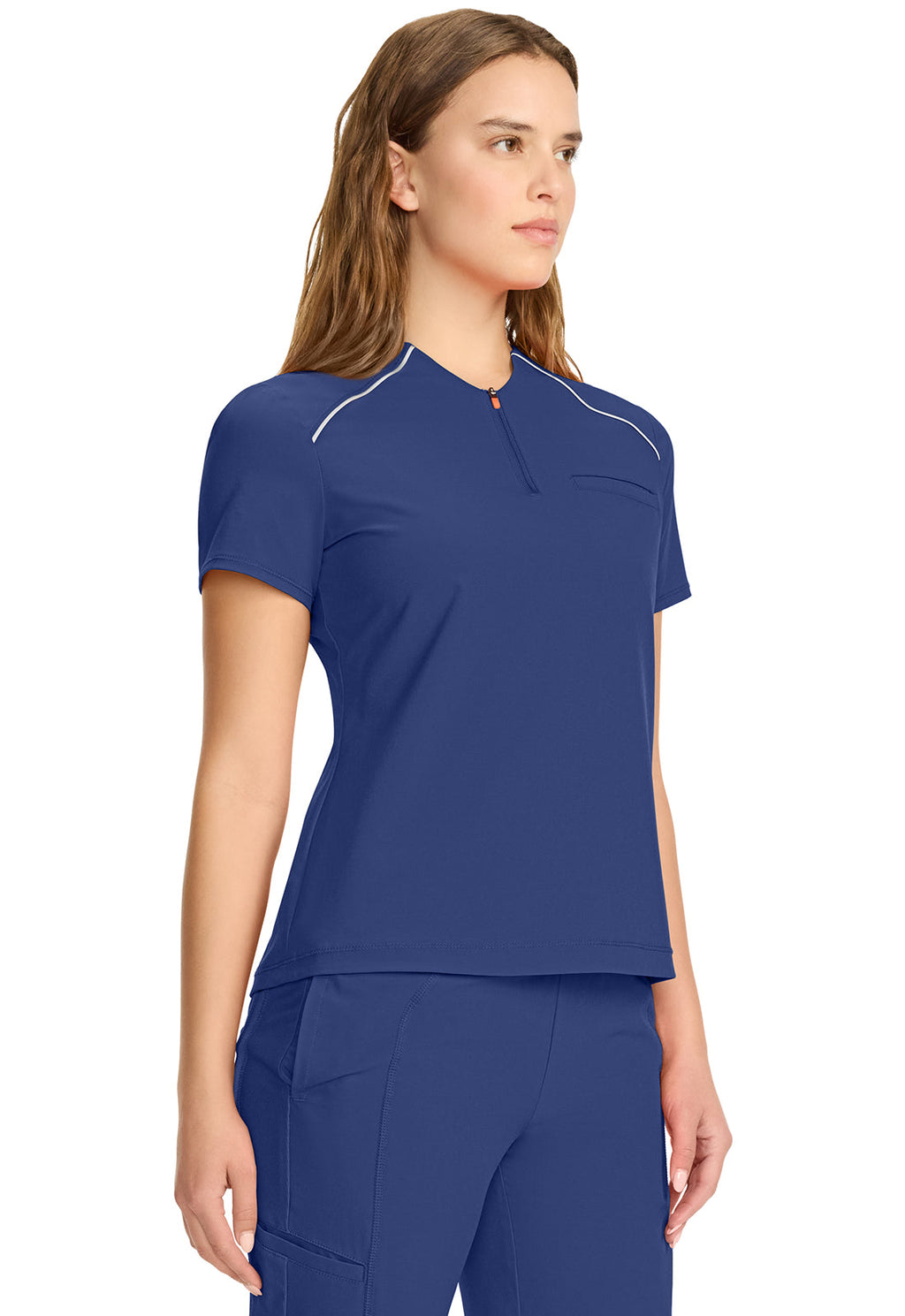 GNR8 IN644A Women's Tuck-in Mock Neck Henley Top Navy