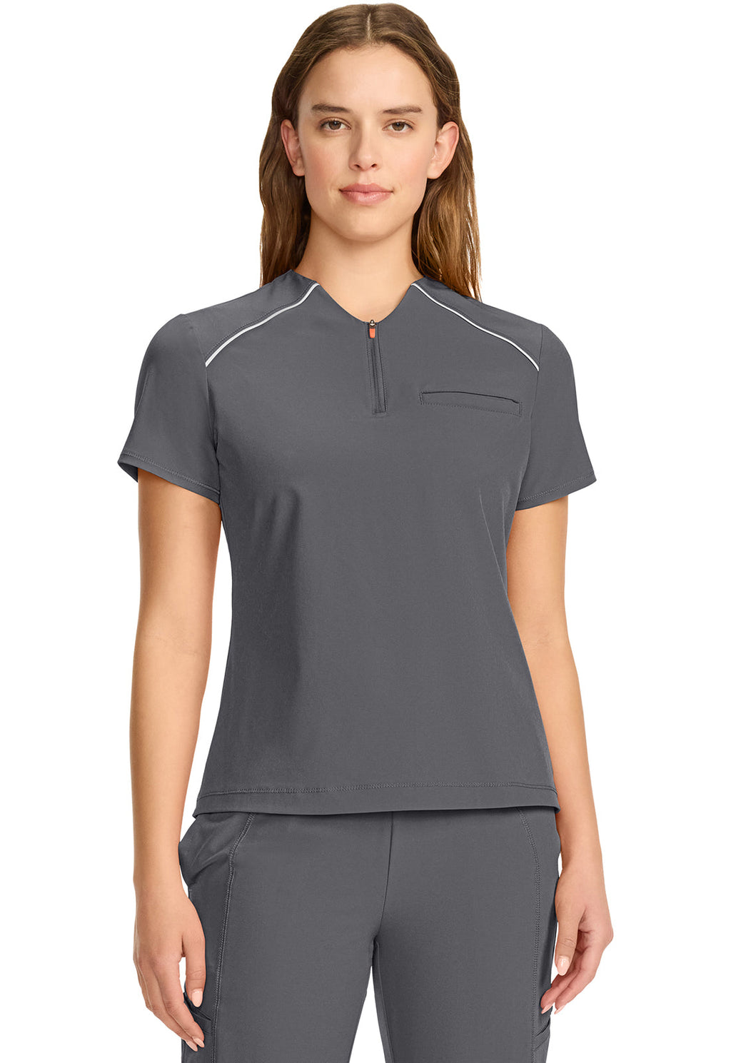 GNR8 IN644A Women's Tuck-in Mock Neck Henley Top Pewter Image