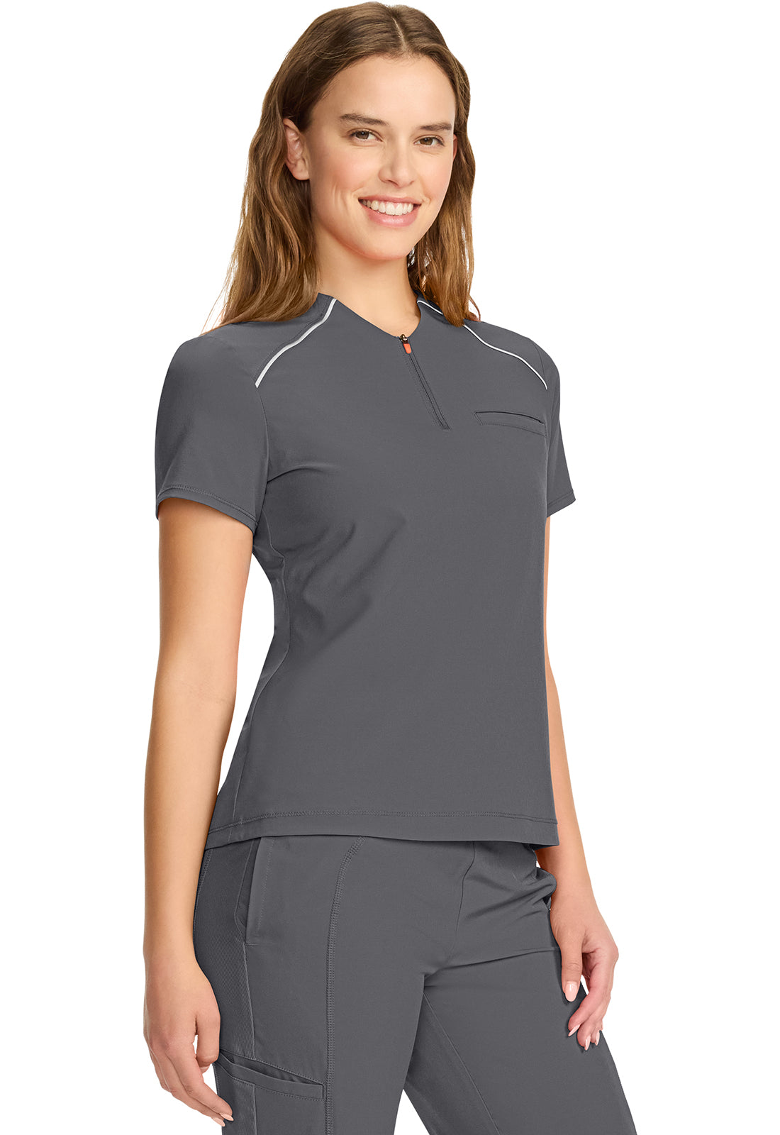 GNR8 IN644A Women's Tuck-in Mock Neck Henley Top Pewter Image