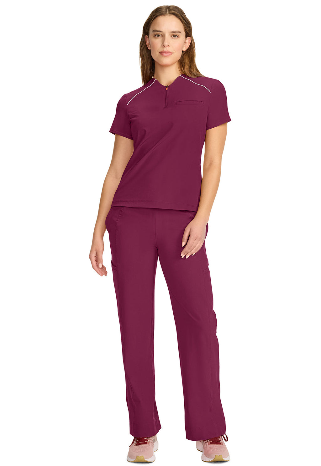 GNR8 IN644A Women's Tuck-in Mock Neck Henley Top Wine