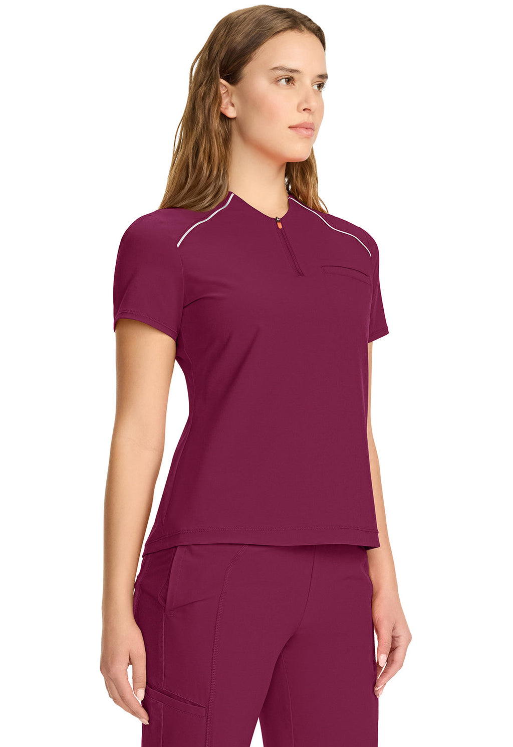 GNR8 IN644A Women's Tuck-in Mock Neck Henley Top Wine
