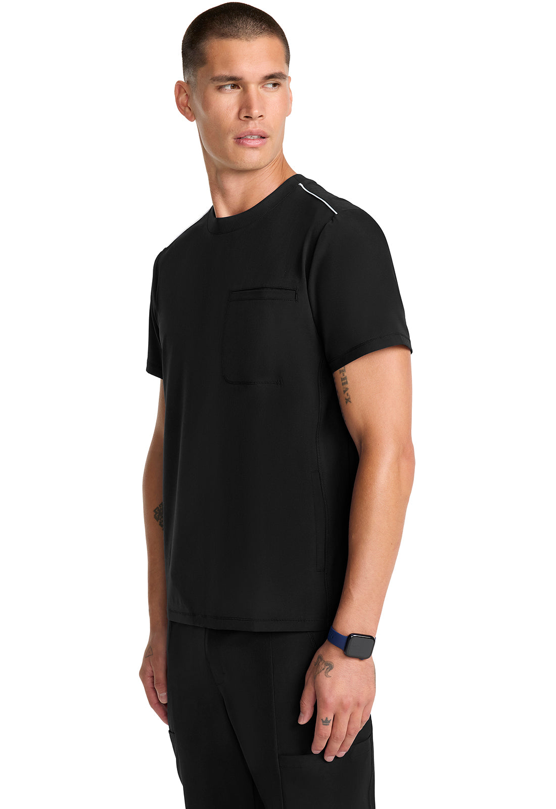 GNR8 IN646A Men's Tuck-in Crew Neck Top Black Model Image Right Side | Infinity