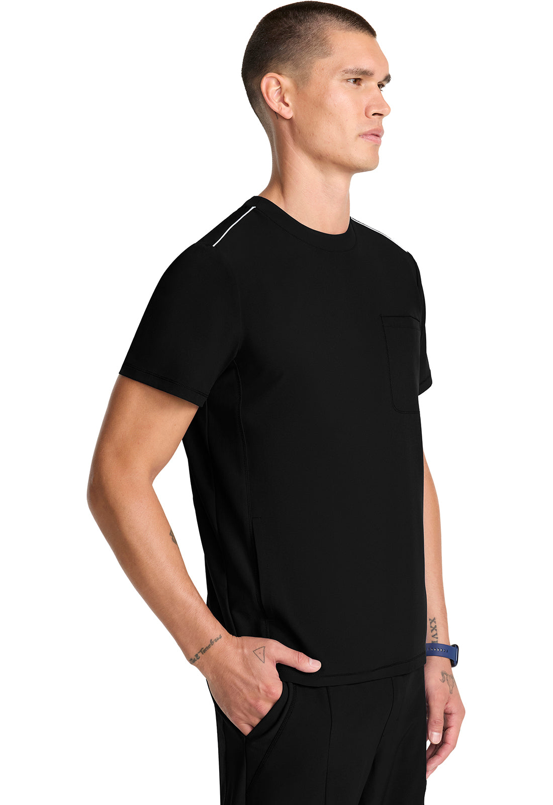 GNR8 IN646A Men's Tuck-in Crew Neck Top Black Model Image Left Side | Infinity