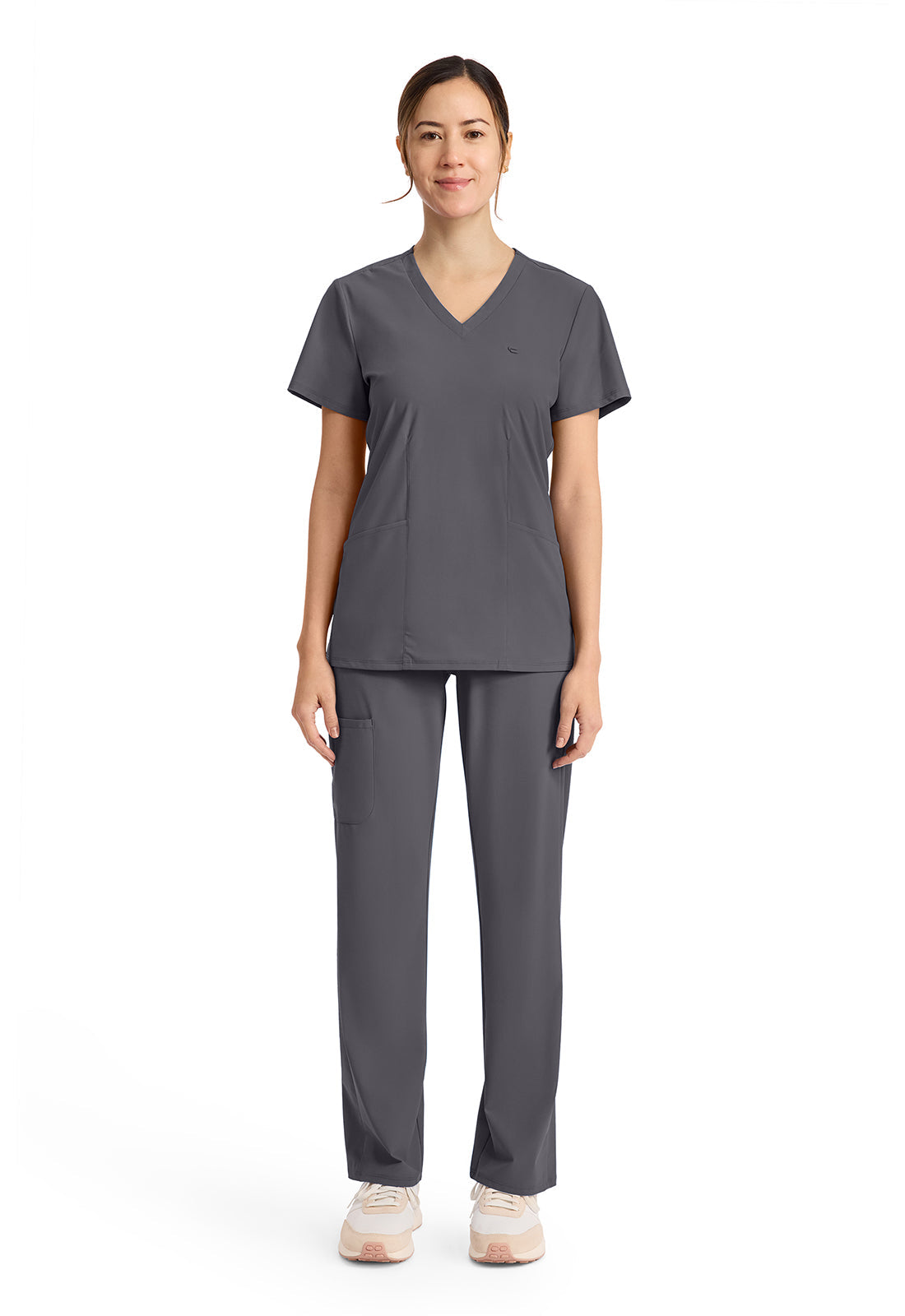 Pursuit IN647A Women's 2-Pocket V-Neck Top Pewter