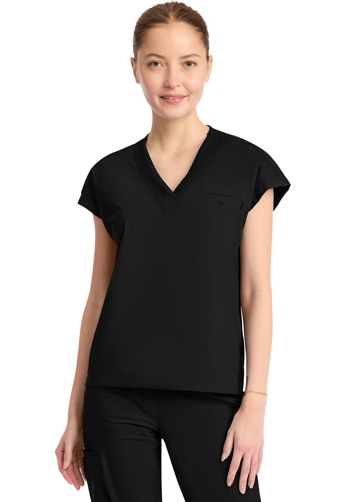 Pursuit IN650A Women's 1-Pocket V-Neck Top Black