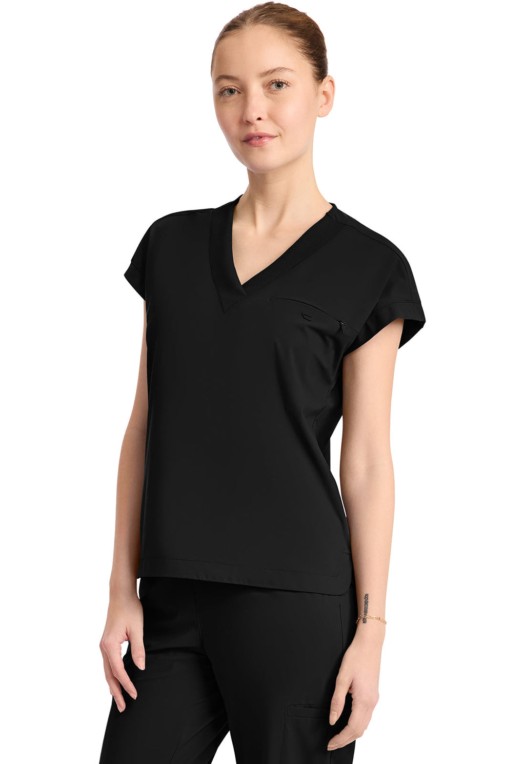 Pursuit IN650A Women's 1-Pocket V-Neck Top Black