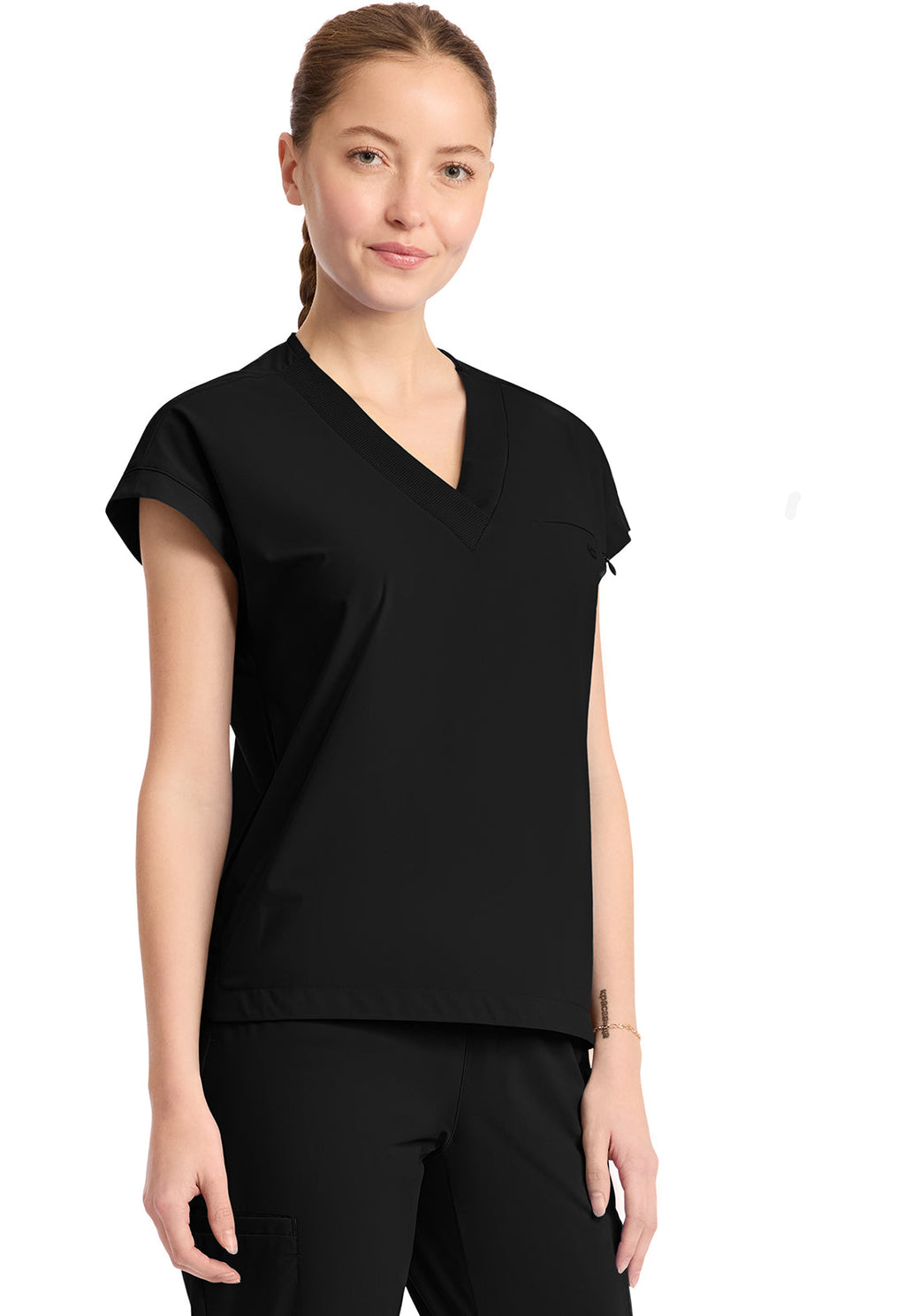 Pursuit IN650A Women's 1-Pocket V-Neck Top Black