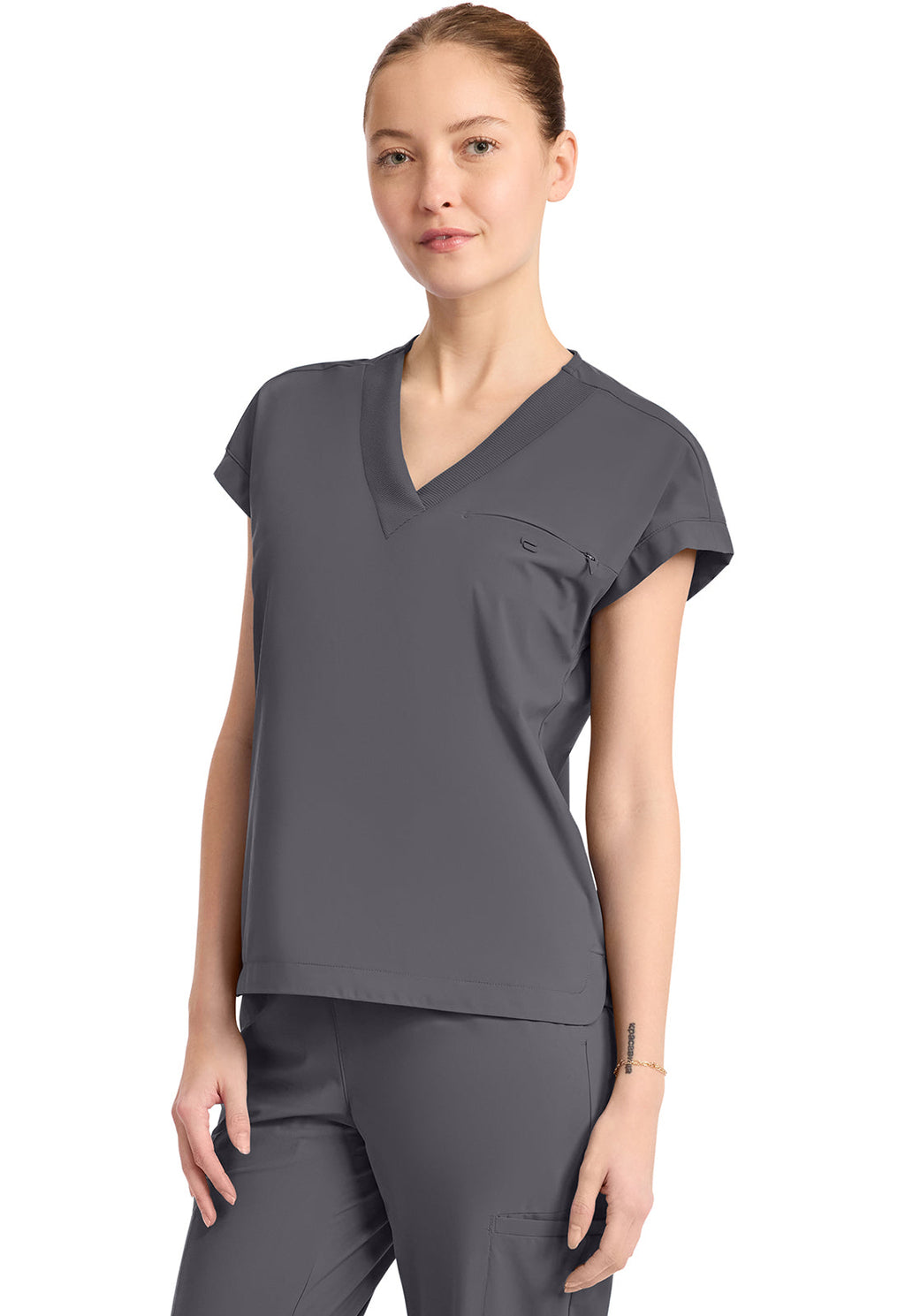 Pursuit IN650A Women's 1-Pocket V-Neck Top Pewter