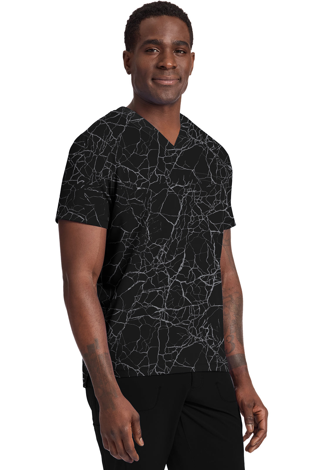 GNR8 IN701 V-Neck Printed Top Crackle Black