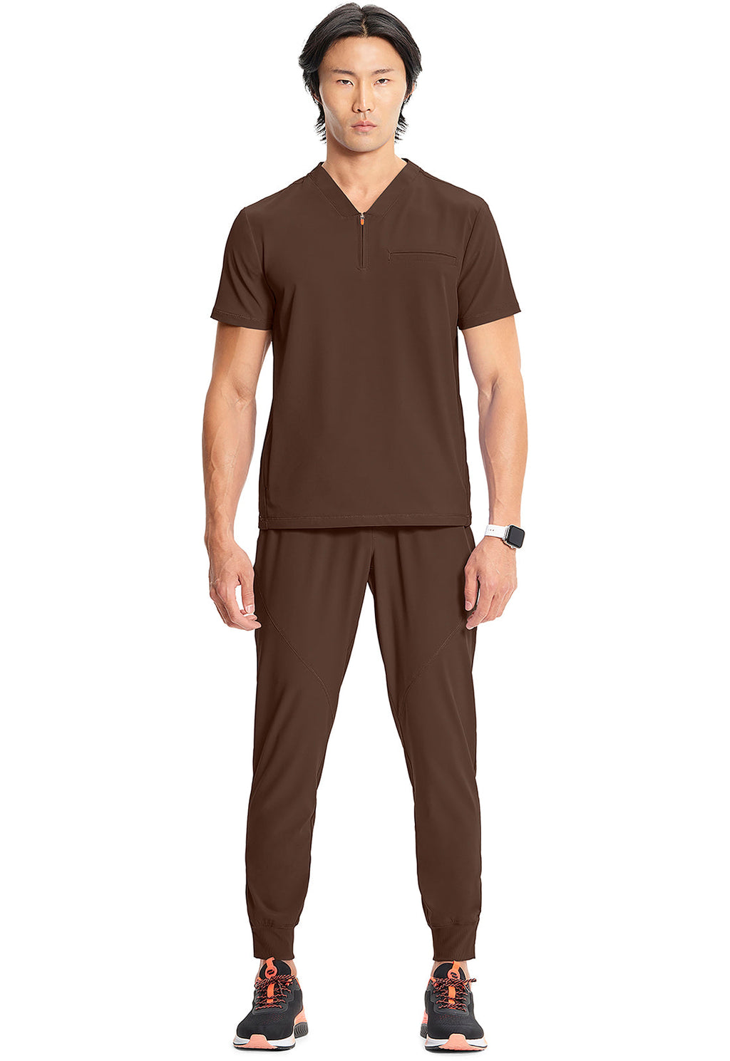 GNR8 IN702A Men's Partial Zip V-Neck Top Espresso Express