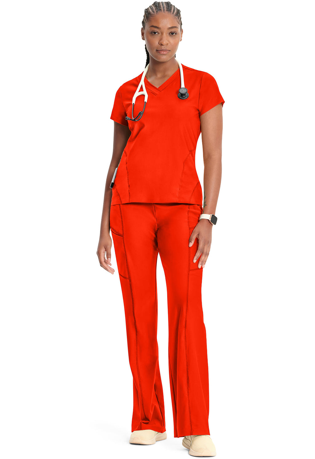 Kinetic IN706A Knit V-Neck Top Vivid Orange Image