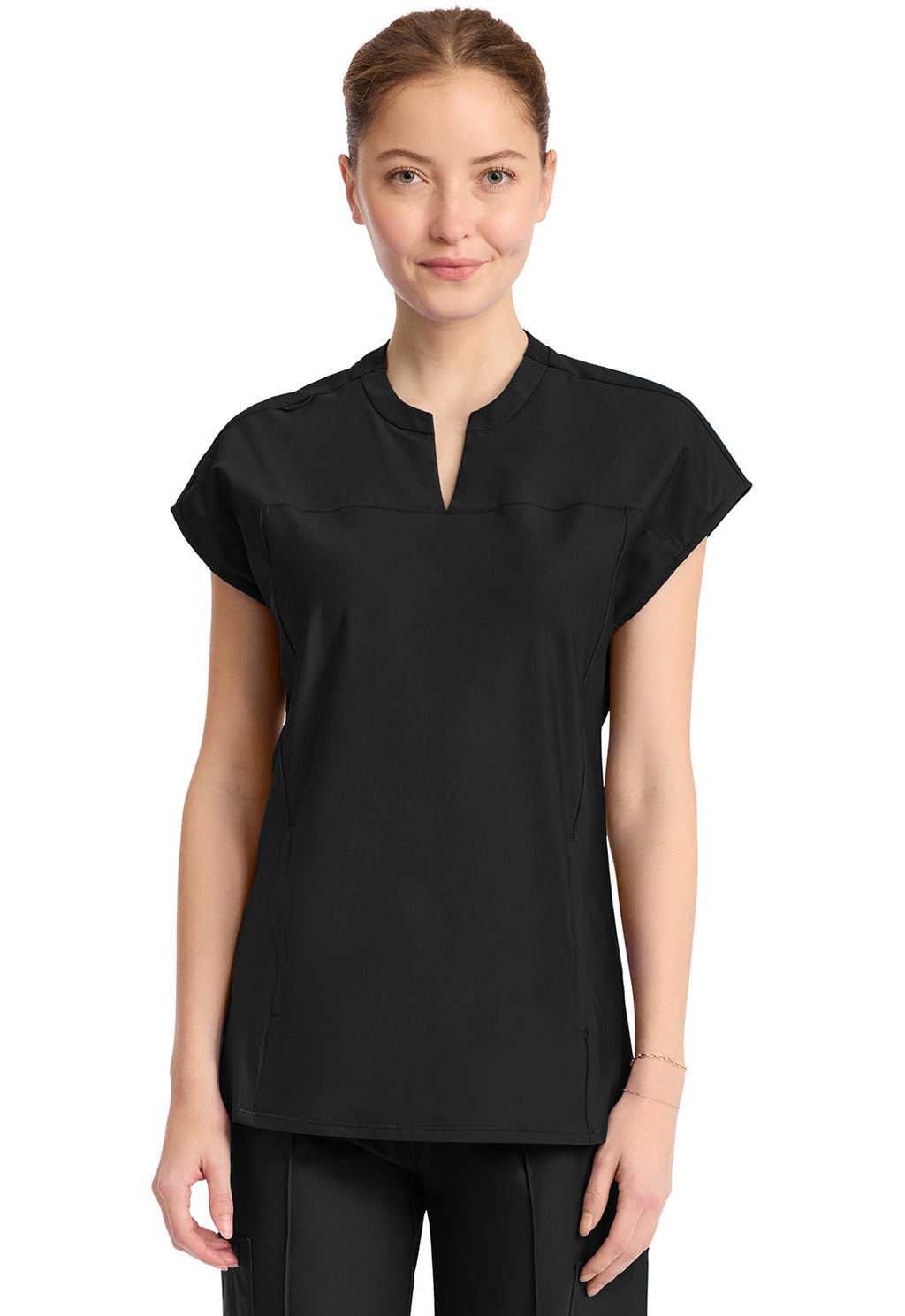 Kinetic IN811A Women's 2-Pocket Henley Tunic Top Black