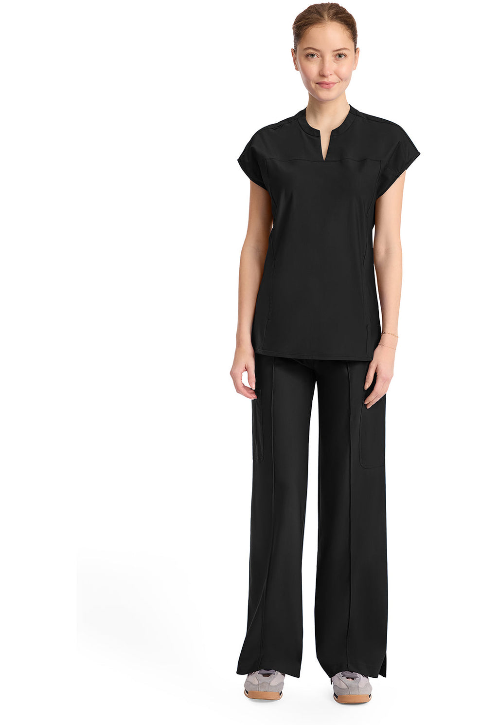 Kinetic IN811A Women's 2-Pocket Henley Tunic Top Black